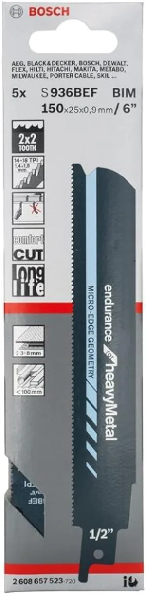 BOSCH 2608657523 S936BEF SABER SAW BLADE FOR HEAVY METAL ENDURANCE